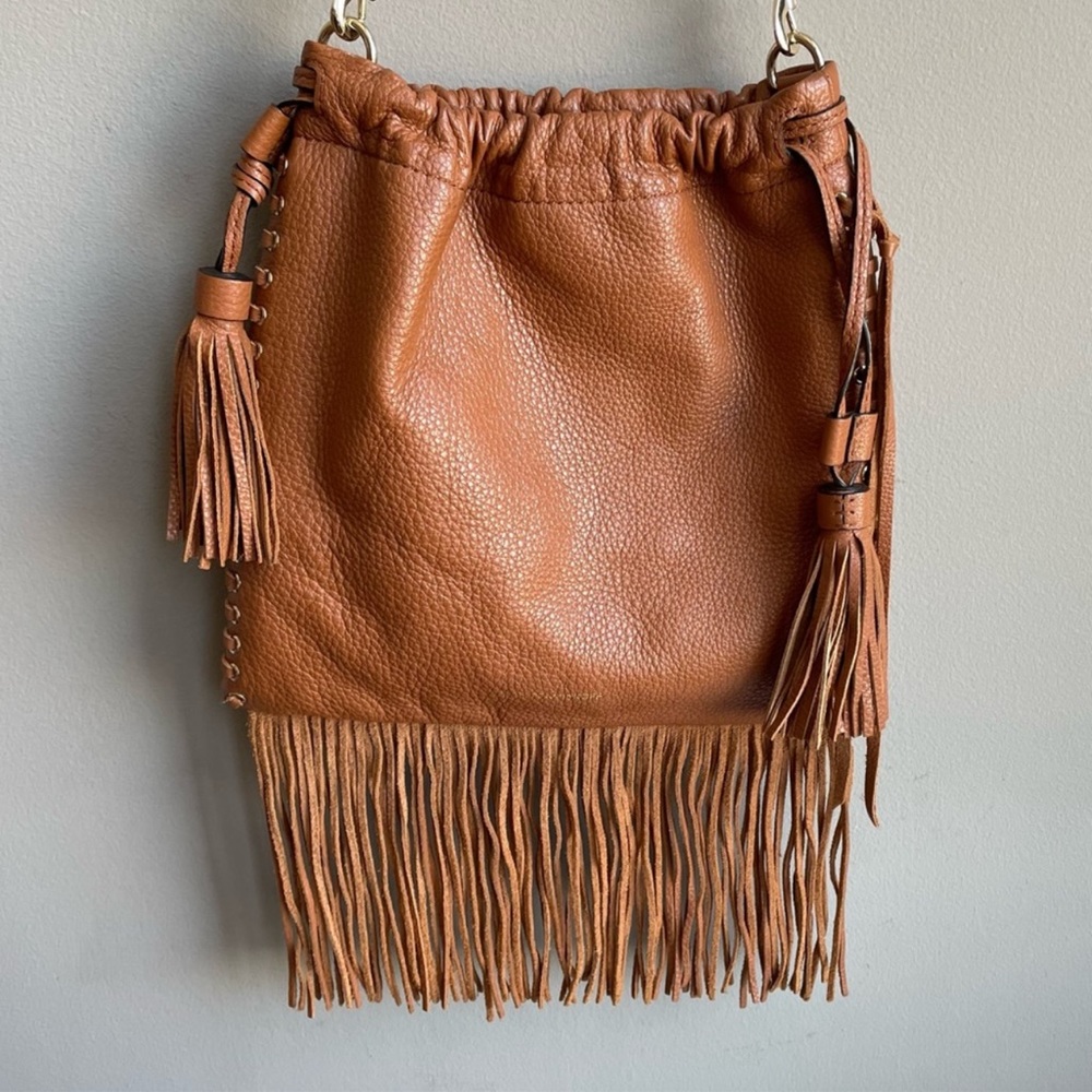Rebecca Minkoff fringed cognac bag! Super cute for festivals, concerts